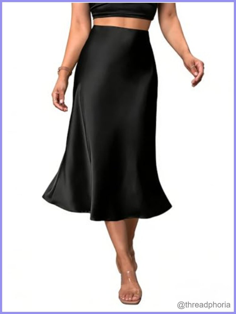 Satin Midi Skirt Fishtail Hem High Waist A-Line Formal Evening